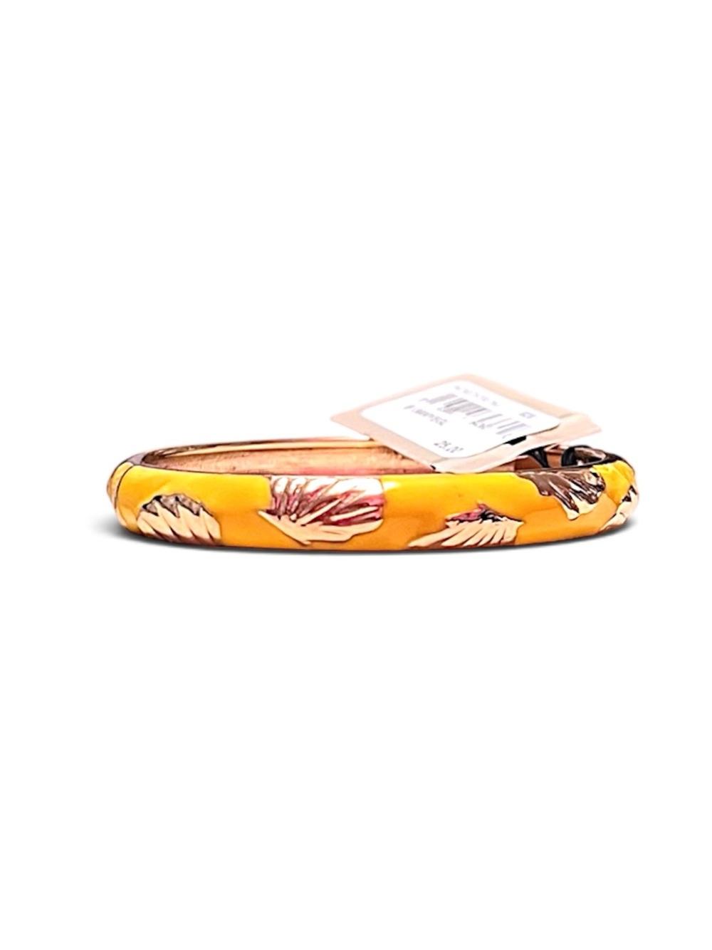 Sequin Yellow Enamel Gold Shell Hinged Bangle Bracelet